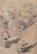 Peter Paul Rubens Head and hand-s pencil sketch painting